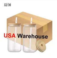 US Warehouse 12 unz/16 unz Sublimation COL Can Can Clear Frosted Glass Jar z bambusową pokrywką szeroką puchar piwo Festiwal Party Wino Tubblers Fy5118 GF1025