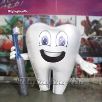 Reklam uppblåsbara tandballong 2m / 3m jätte vit tandformad tecknad Mascot figur dental modell med tandborste för händelse