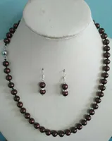 Natural 8mm Chocolate South Sea Shell Pearl Gemstone Necklace Earrings Set 16-25''