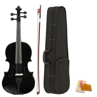 4 4 Violín acústico de tamaño completo Fiddle Negro con case Bow Rosin207J