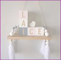 Hooks & Rails Nordic Style Colorful Wood Beads Shelves With Tassel Wall Clapboard Decoration Children Room Kids Clothing Store Display Stand