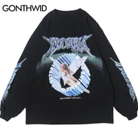 Gonthwid creativo 3d angelo stampato a maniche lunghe magliette camicie streetwear hip hop hipster hipster casual thirts maschi maschere 220516