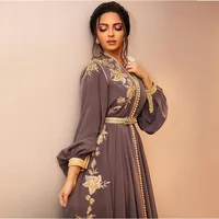 Moroccan Dubai Kaftan Lace Evening Dresses 2020 v neck Embroidery Appliques Long Formal Dress Full Sleeve Arabic Muslim Party Gown253C