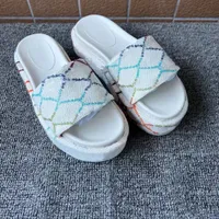 2022 womens fashion embroidered canvas designer slides slippers girls 60mm Canvas covered platform sandals with box and dust bags size:35-42