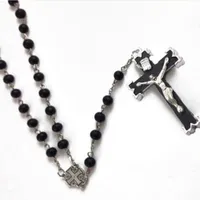 Chapelet catholique Perles en bois noir Saint-Père et Sainte Mère de Dieu Croix de bijoux religieux Collier