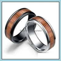 Pierścienie opaski biżuteria 8 mm stal nierdzewna męska mozaika drewna drewniana tytanowy drewniany pierścień dla kobiet moda w BK Drop dostawa 2021 AQZB1