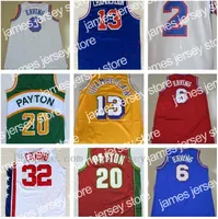 Yeni Erkek Basketbol Formaları 2 Moses Malone 6 Julius Erving Jersey Mavi Kırmızı Beyaz 32 Julius Erving 13 Wilt Chamberlain Dikiş S-2XL