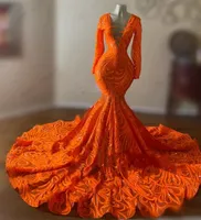 Luxo laranja o pescoço vestido de baile longa para garotas negras 2022 Apliques Vestido de festa de aniversário Mermaid Celebrity Vestres Robe de Soir