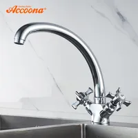 Accoona Kitchen Faucet Solid Brass Water Water Basin Basin Sink FaucetsデュアルレバーホットおよびコールドウォーターミキサータップクレーンA4070 T200423