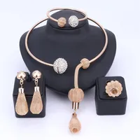 Charm Dubai Gold Plated Crystal Jewelry Sets For Women African Pendant Necklace Earrings Bangle Rings Party Dress Accessories221S