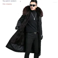 Men's Leather & Faux Real Fur Coat Men Winter Jacket Parka Natural Liner Raccoon Collar Luxury Jackets Parkas 4462 KJ2983