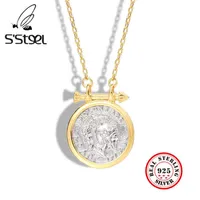 S'STEEL Korean Necklaces 925 Sterling Silver For Women Designer Gold Round Pendants Necklace Cadena Plata 925 Jewellery 21062223B