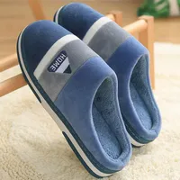 Slippers Qmaigie Indoor Men Warm Ginghma Home Slides Couple Anti-slip Winter Room Shoes Cotton House Women Big Size 47