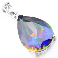 For Women Rectangle Rainbow Natural Mystic Topaz Pendants Luckyshine 925 Sterling Silver Necklace Weddings Gift Pendants 1&#039; inch