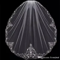 New Arrival One Layer Fingertip Wedding Veils Applique Sequins Beads Edge Cheap Tulle Bridal Veil For Bride With Comb205C