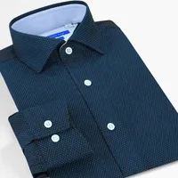 Herrklänningskjortor smart fem runda krage långärmad män smal fit prick broderad kontorsskjorta 2022 kemise homme kläd