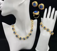 Resina Bling resina ep￳xi pingente de cristal azul Women039s Setring de bracelete de colar de corrente grossa conjuntos