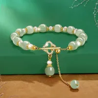 Beaded Strands Luxury Vintage Fade Imitation Hetian Jade Bracelet Elegant Temperament Party Wedding Fashion Jewelry For Women GiftBeaded