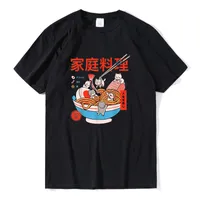 남자 티셔츠 고양이라면과 미니 그래픽 Tshirt 남자 옷 여름 2022 재미있는 일본 국수하라 주쿠 프린트 셔츠 가와이 패션 탑 맨스
