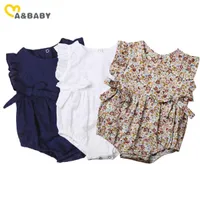 Summer Flower Baby Girls Ruffles Romper Infant Newborn Jumpsuit Playsuit Bow Clothes