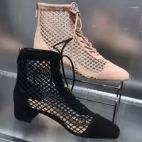 Tasarım kare ayak kadın çizmeler cut-out yaz ayakkabı kadın tıknaz topuklu ayak bileği patik çapraz bağlı botas mujer invierno 20221