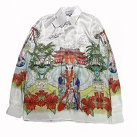 Europa USA Hawaii Beach Court Woman Lion Silk Floral Tee Allover Flower Print Lente zomer Cool Hip Hop Lange Mouw Casual Shirt