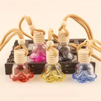 Rose Shaped Glass Perfume Bottle Car Hanging Perfumes Bottles Refillable Essential Oil Bottle Pendant Cosmetics Container BH6797 TYJ