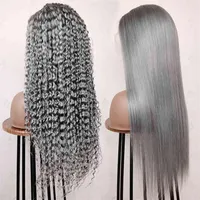 Virgin brazilian colored wigs transparent hd lace front grey wigs deep wave gray human hair frontal lace wigs for black women233x