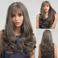 Gemma Long Wavy Dark Gray Ash Synthetic Wigs for黒人女性アフロアフロナチュラルコスプレは前髪と耐火性の偽の髪220511
