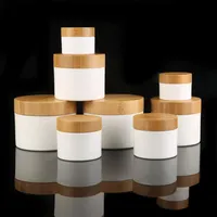 30g 50g 250g 150ML 150G Empty High-end Wooden Lid Pot PP Jar Bamboo Cap Plastic White Brown Jar Cosmetic Cream Box n Bamboo Cap268z