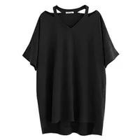 Plus size 7xl 140kg Mulheres grandes camisetas pretas Mulheres de camiseta solta camiseta de verão para femme v pescoço 220526