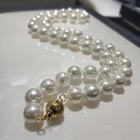 Jyx Shell Pearl Necklace Jewelry 8-8 5mm丸い白い天然海