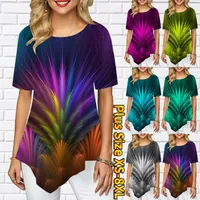 Kadın T-Shirt Kadın Retro Havai Fişek Dokusu Renkli Baskı Yuvarlak Boyun Saçlı Etek Salıncak Kısa Kollu Basit Stil Yaz Xs-8xlwom