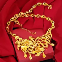 Outras jóias de casamento de ouro amarelo de 24k Pingente de colar de flores Phoenix Set for Women Bride Chain Freishither