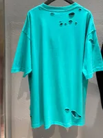 Мужские футболки мужская знаменитая буква трещина с коротким рукавом мода высокая роскошная футболка оригинальный дизайн отверстия высококачественный бренд Top Oun