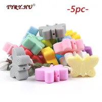 Tyry Hu 5pc Lot Mini Butterfly Silicone Beads Loose Baby Baby For Beads Dentitud Dyy Collar Joyería Hacer BPA 1312W