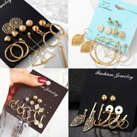Stud ME Vintage Geometric Gold Color Earrings Set For Women Fashion Round Circle Leaf Piercing Metal Lady Earring Jewelry Effi22