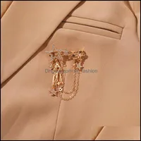 Pinos broches jóias jóias europeias cristalas de cinco pontas em forma de estamel em forma de borda feminina liga de ouro