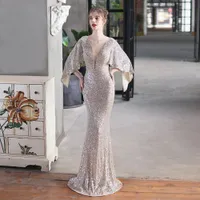 New Fashion Trumpet or Mermaid Dress Boat Neck Sequined Evening Dress Banquet Draped 18631