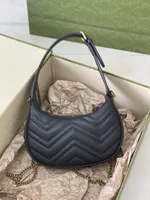 TZ Women's Bags Black Leather Marmont Half Moon Mini Handv￤ska Vintage Style Underarm Bag Gold Chain Long Strap Designer Crossbody Bag AA9060#