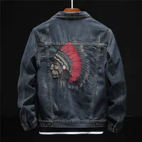 Prowow Fashion Streetwear Men Jacket Retro Blue Indian Chief Embroidery Denim Jackets Men Size M-6XL Hip Hop Punk Coats 220813