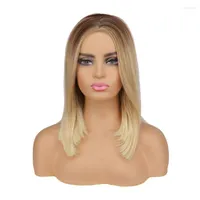 Synthetische Perücken skurril mit mittlerer Länge Ombre braun bis blonde gerades Haar Natures Cosplay Hitzebeständig für Frauen Tobi22