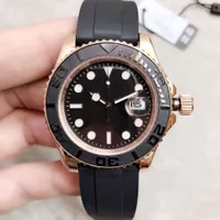 ST9 Everose Gold Watches 40mm 자동 기계 남성 시계 검은 다이얼 회전식 베젤 마스터 고무 스트랩 남성 손목 시계