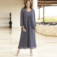 Grey Chiffon Mother of the Bride Dresses Short 2019 quadrate collare più taglie da sera giacca su misura su misura da tè248e
