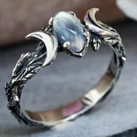 Vrouw Mode Vintage Boheemse Drievoudige Maan Ring Natuurlijke Maansteen Ring Engagement Party Bruiloft Sieraden Ringen