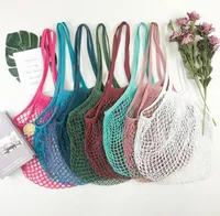 DHL Lieferung Einkaufstaschen Handtaschen Shopper Tte Mesh Nettogewebte Baumwolltaschen Schnur wiederverwendbares Obstbeutel Handtasche-re-melable Home Storage-Bag