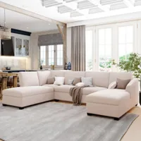 Stock usstyle Ustyle moderno sofá seccional grande en forma de U, sofá de salón de chaise doble extra ancho, muebles de sala de estar beige