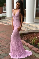 Zeemeermin Deep V Neck Beading Lace Evening Jurken Backless Sweep Train Prom Jurns Formal Dress