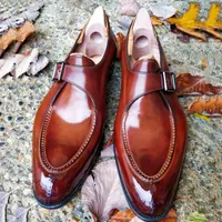 Monk Shoes Men Leather Leather Coll Color Flat Flate Daily Office Office Profession