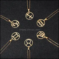 Naszyjniki wisiorek wisiorty biżuteria modność sprzedaży klasyka unikalna łańcuch ze stali nierdzewnej Horoskop zodiak naszyjnik Złota pusta kropla dostarcza